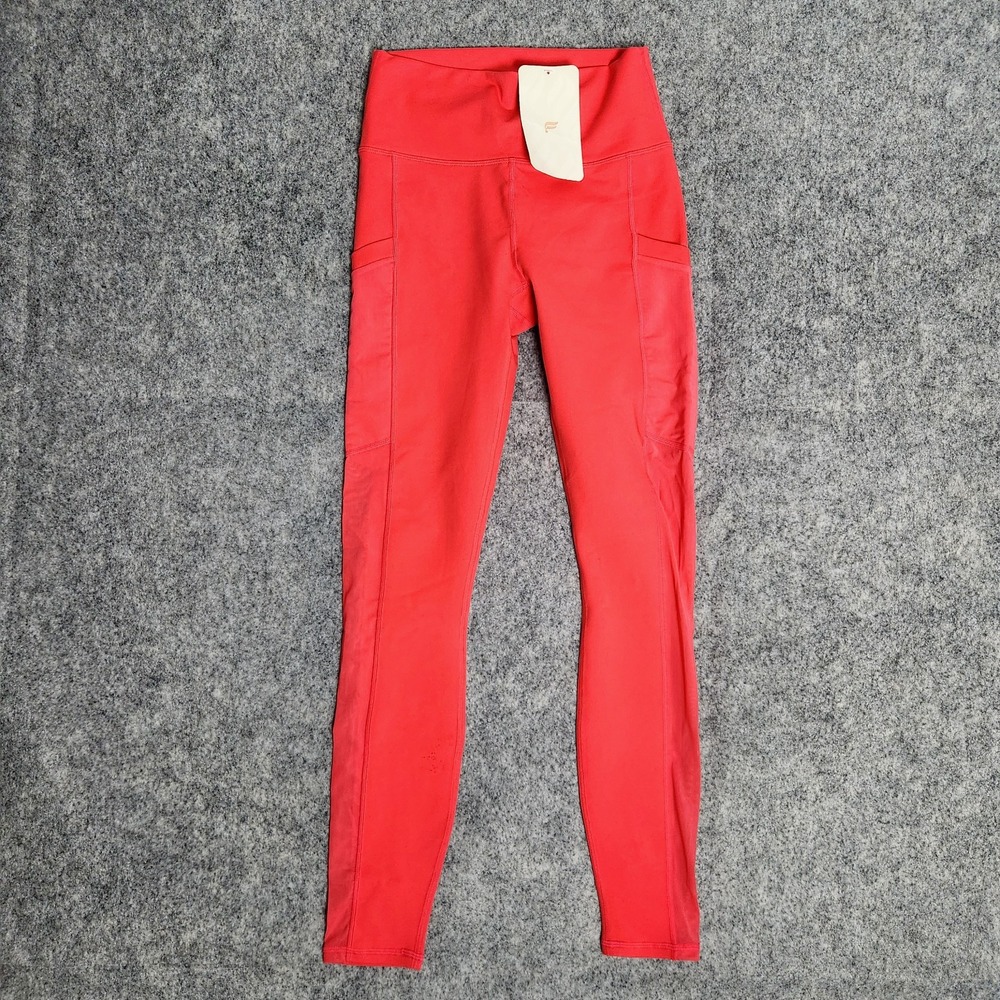 Fabletics Mila Pocket Leggings Women XS Red Powerhold UPF Max Compression Capri